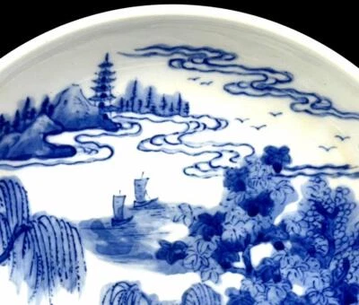 Kangxi Signed Old Chinese Blue and White Dish Plate W/landscape N1159