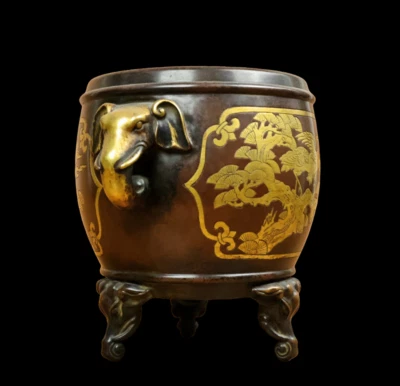 Yunhuitang Signed Chinese Red Copper Handmade Incense Burner w/elephant N3815