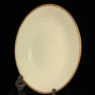 Old Chinese Ding Yao Ding Kiln Dish w/dragon Q1151