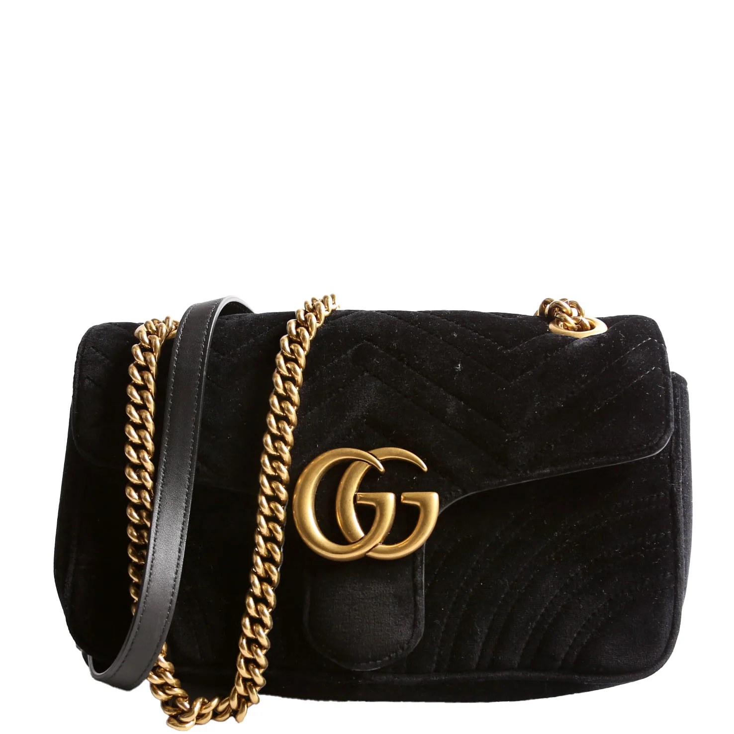 GUCCI 443497 Marmont Shoulder Velvet Small Flap Black