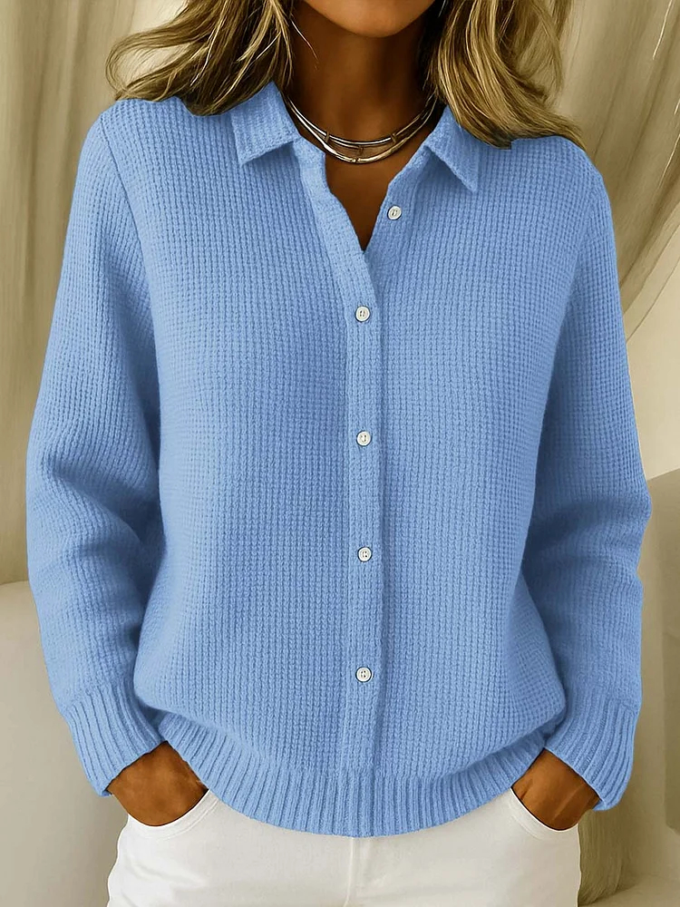 CLEARANCE SALE🔥Women's Casual Cotton Waffle Knit Button Cardigan Sweater
