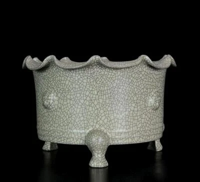 22CM Old Chinese Ge Yao Ge Kiln Incense Burner w/feet N565