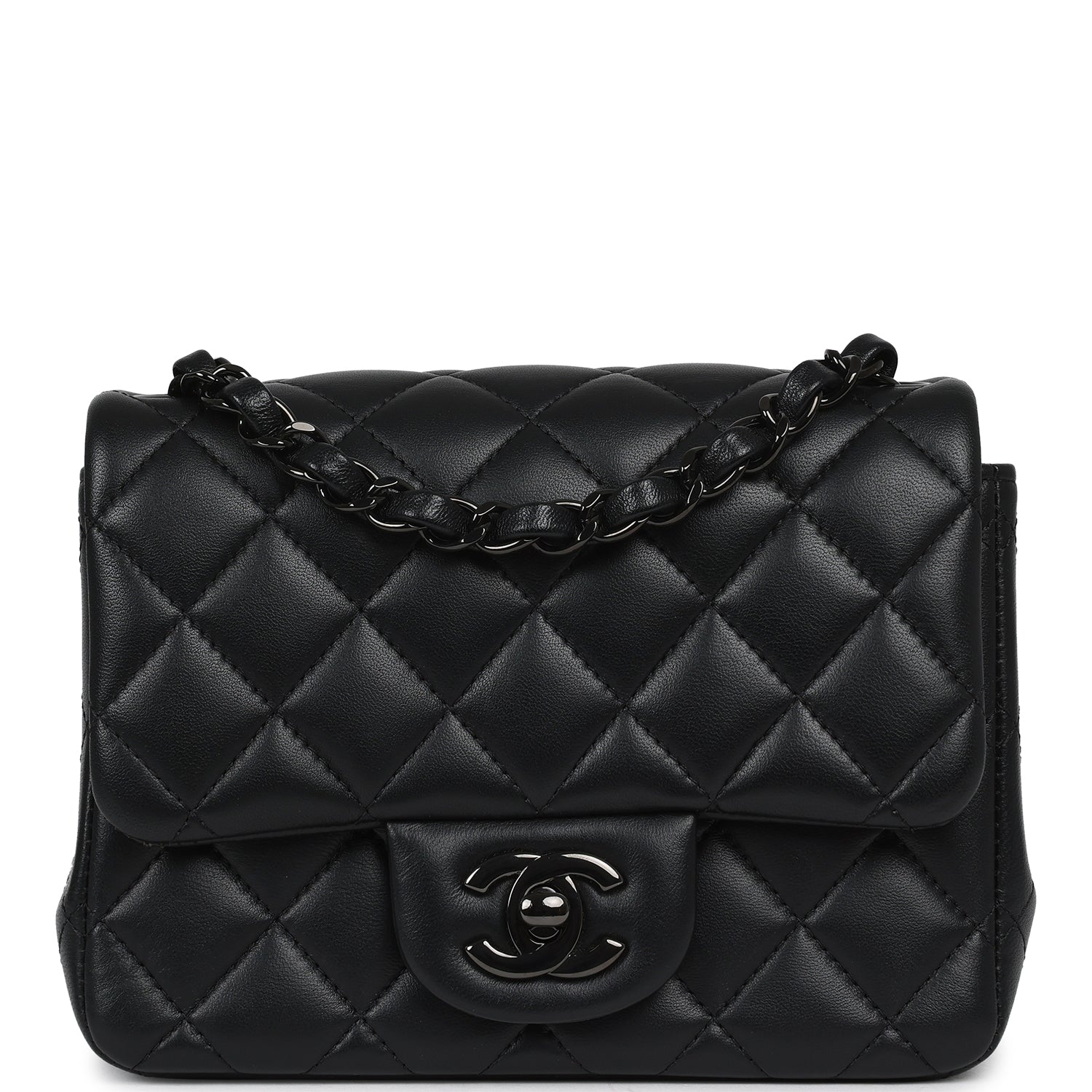 CHANEL Mini Classic Square Flap Bag So Black Lambskin Black Hardware