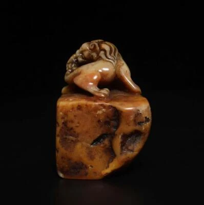 Old Chinese Shoushan Stone Seal Stamp Statue w/dragon