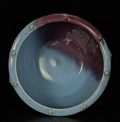 30CM Chongning Signed Old Chinese Song Jun Kiln Brush Washer w/poem N838