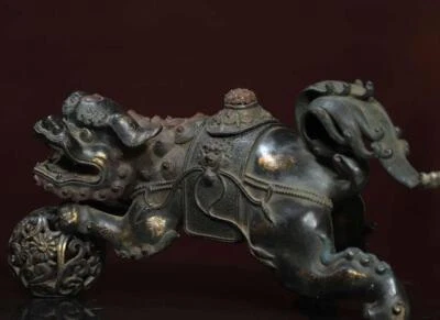 Pair Old Chinese Bronze Statue w/lion N2806