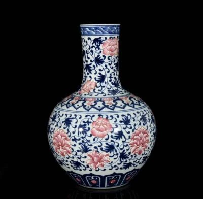 44CM Qianlong Signed Old Chinese Blue and White Vase W/flower N3415