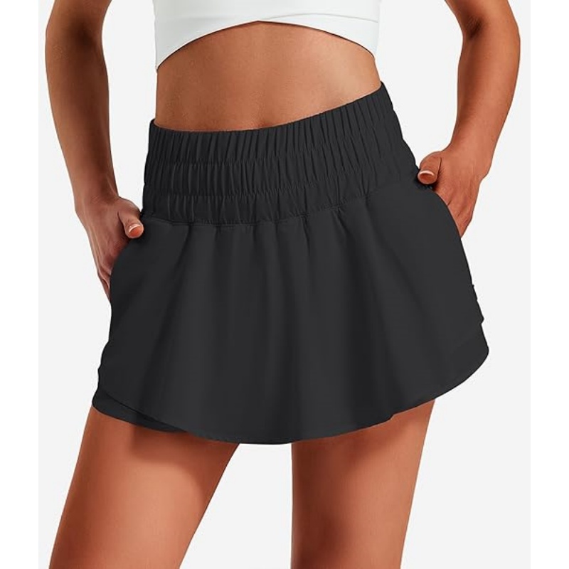 Women's Athletic Tennis Skirt Overlay Shorts with 2 Zipper Pockets