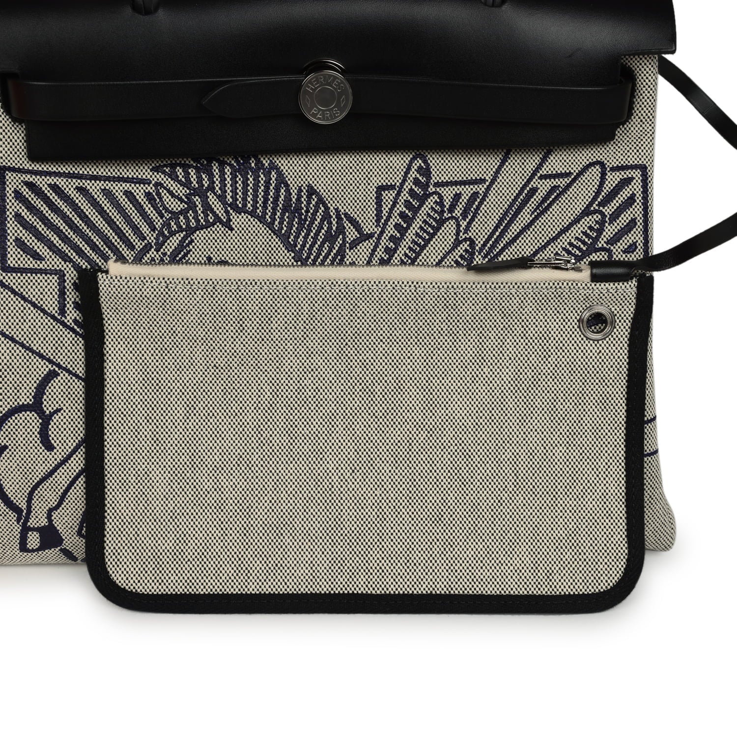 Hermes Herbag Zip Pegase Pop PM 31 Bleu Indigo-Ecru Toile H Canvas, Bleu Indigo Vache Hunter Palladium Hardware