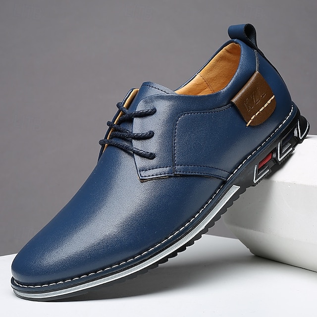 Men's Casual Lace-Up Round Toe PU Leather Shoes