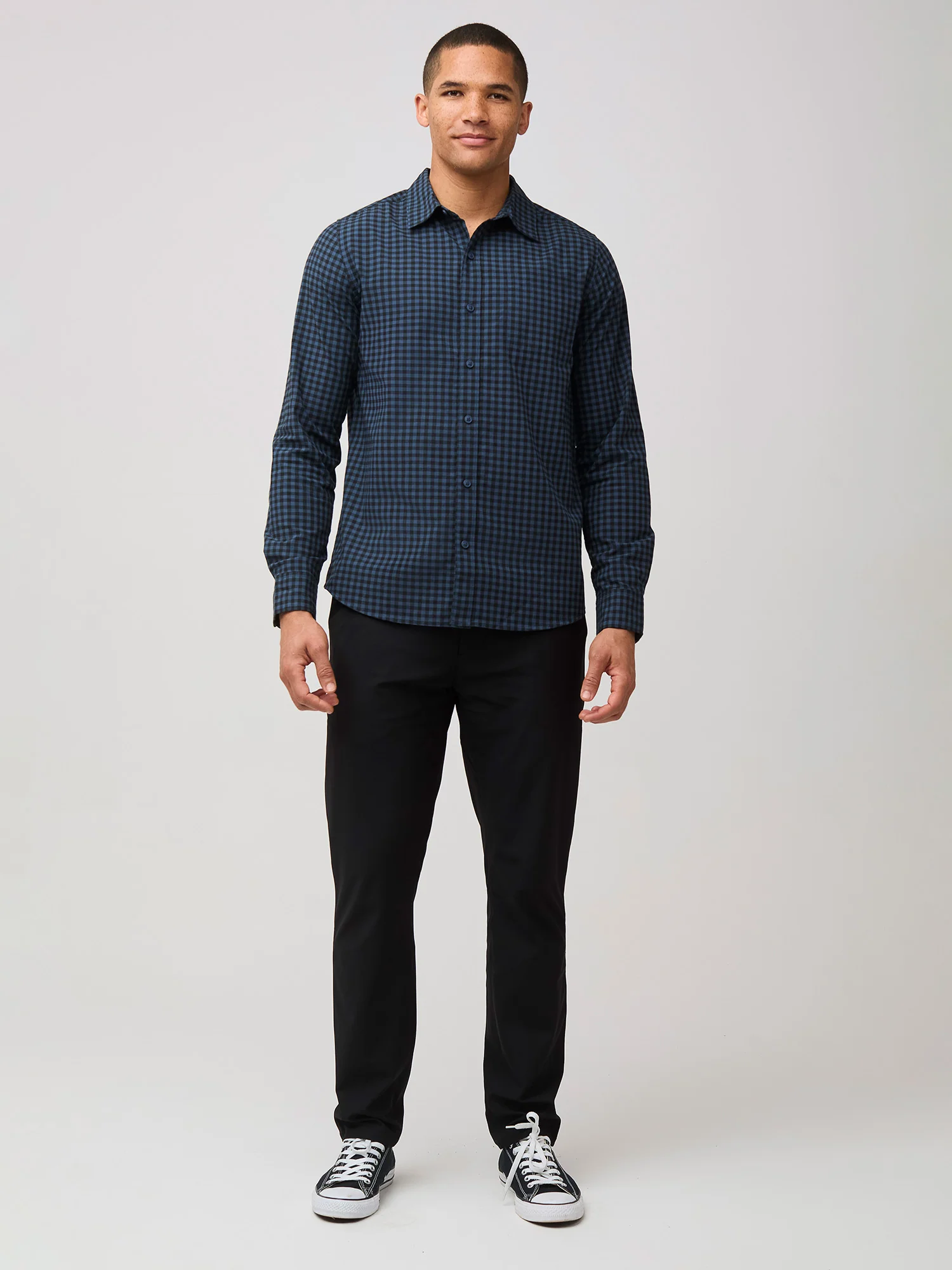 Black + Navy Gingham Long Sleeve Button Up