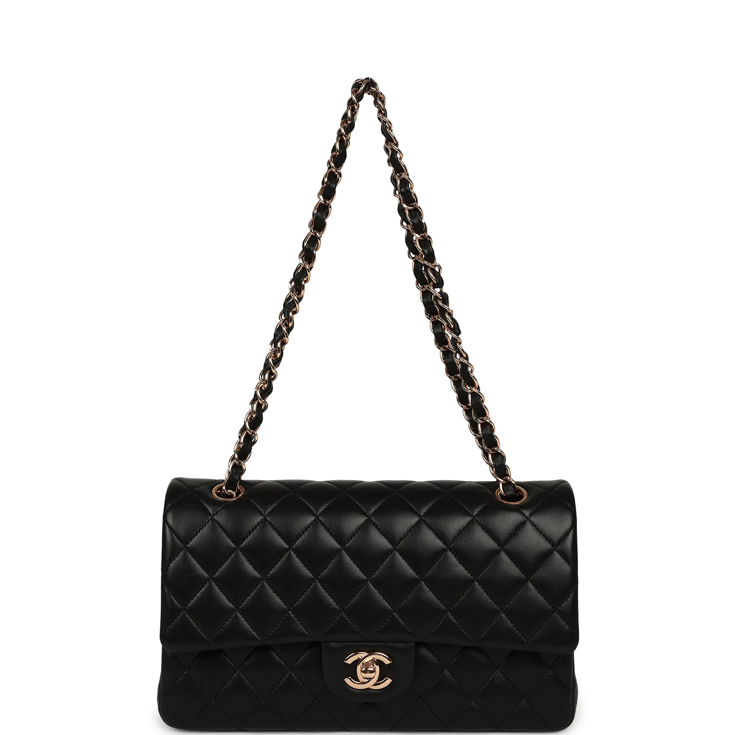 Chanel Medium Classic Double Flap Black Lambskin Rose Gold Hardware