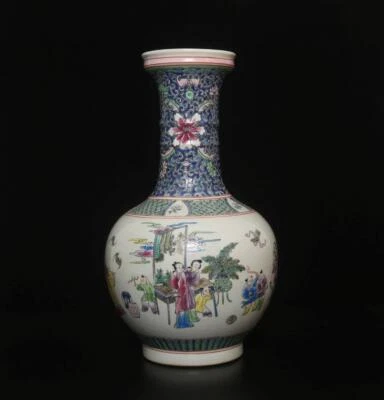 40CM Kangxi Signed Antique Chinese Famille Rose Vase W/figures