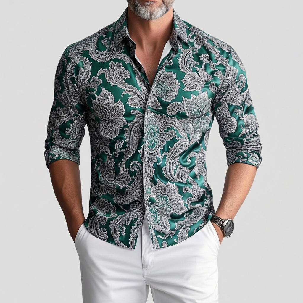 Men's Business Casual Paisley Shirt Collar Single Breasted Long Sleeve Shirts