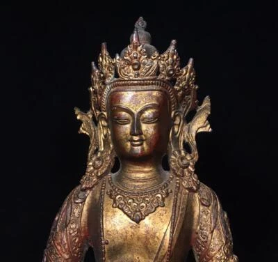 37CM Old Chinese Bronze Gilding Statue Buddha CK111