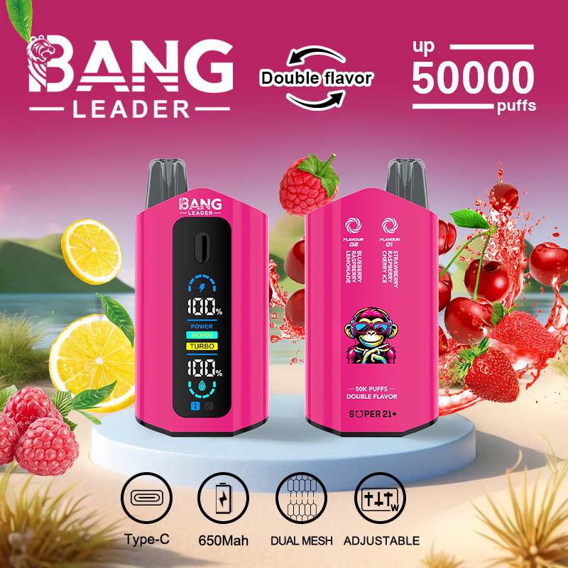[Minimum order of two]Bang Leader 50K Puffs 2-in-1 Prefilled Vape | Dual Flavor, Adjustable Wattage,  Rechargeable