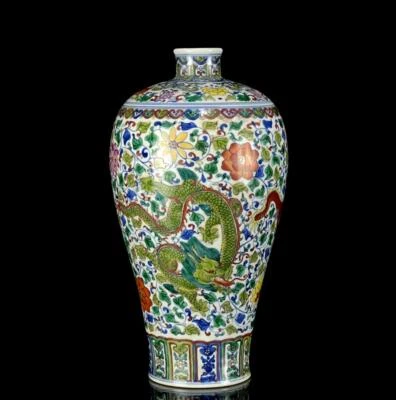 31CM Yongzheng Singed Old Chinese Doucai Vase W/dragon N1283