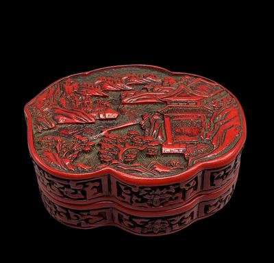 Qianlong Signed Old Chinese Wood Lacquerware Box W/landscape N4199