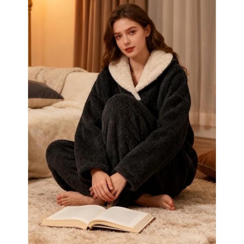 Womens Fluffy Pajamas Set