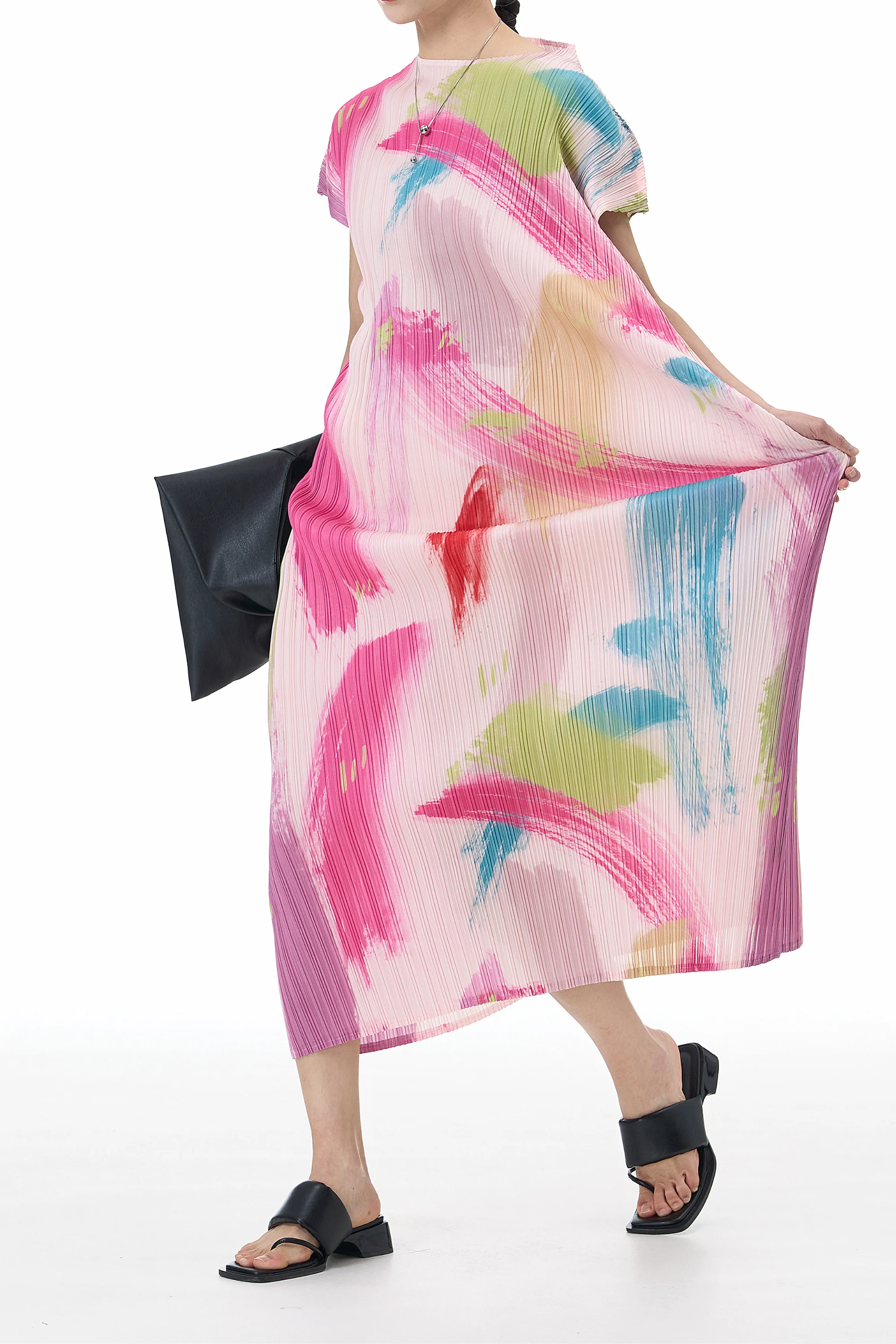 Colour Burst Pink Pleated Dress