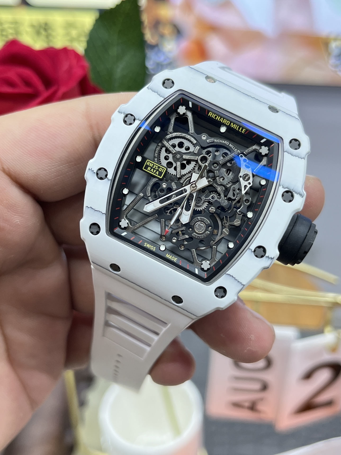 【7A Quality】Best Replica RICHARD MILLE RM35-01 White Carbon Skeleton Dial Watch