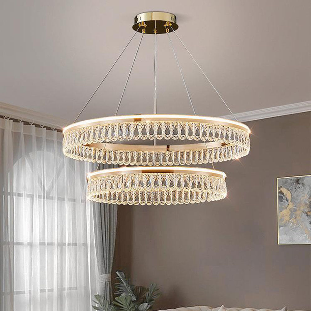 Modern Large Crystal Ring Chandelier for Foyer Dining Room