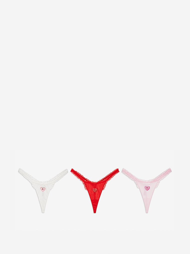 For Love & Lemons 3-Pack Candy Heart Thong Panties