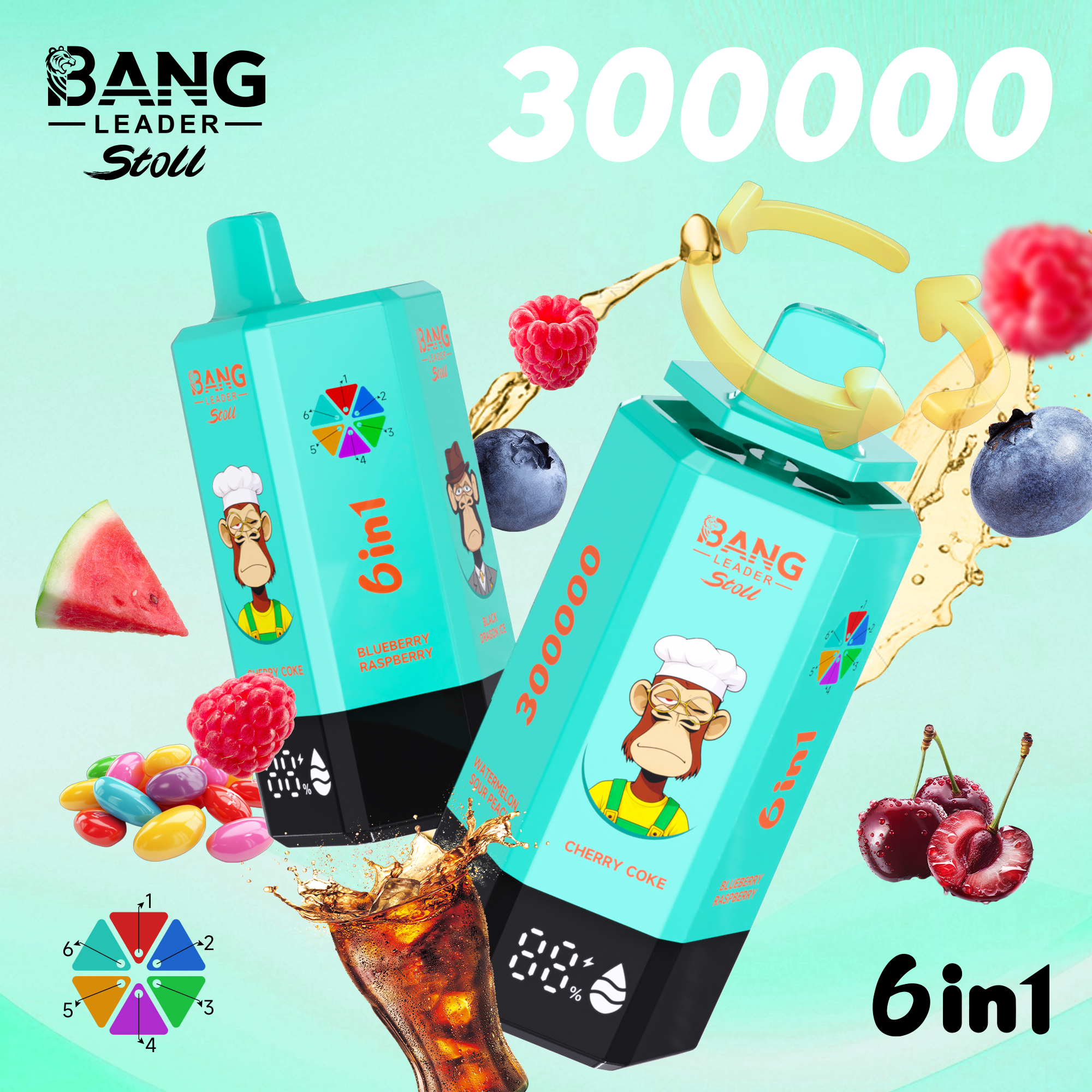 [Minimum order of two]Bang Leader Stoll 300K Puffs 6-in-1 Prefilled Vape | Multi-Flavor,  Rechargeable