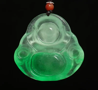 36G Chinese Natural Green Jadeite Jade Pendant w/ Buddha