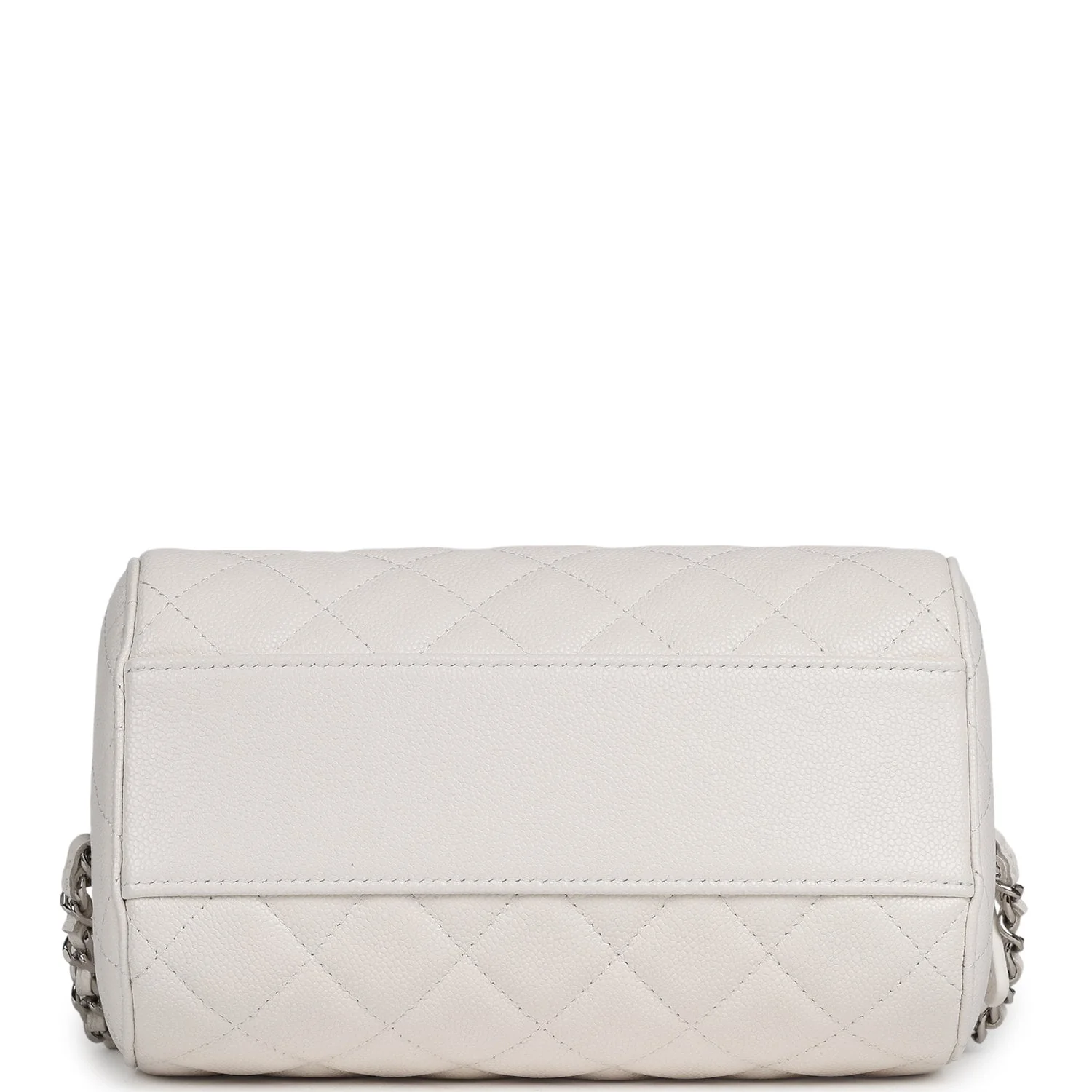 Chanel Mini Timeless Classic Barrel Bag with Chain White Shiny Caviar Silver Hardware