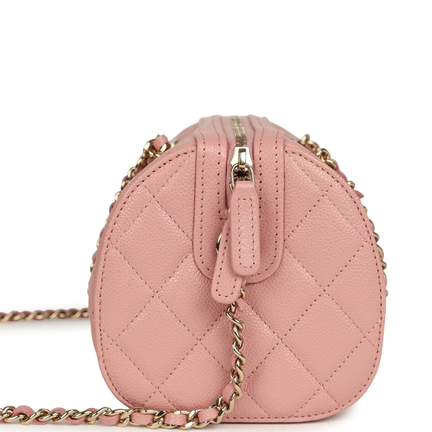 Chanel Mini Timeless Classic Barrel Bag with Chain Pink Shiny Caviar Light Gold Hardware