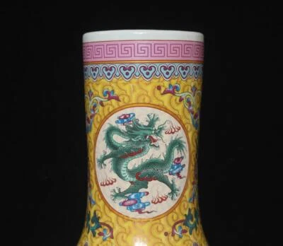 53CM Qianlong Signed Old Chinese Famille Rose Vase W/dragon
