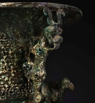 34CM Old Chinese Bronze Statue Vase w/dragon N4339