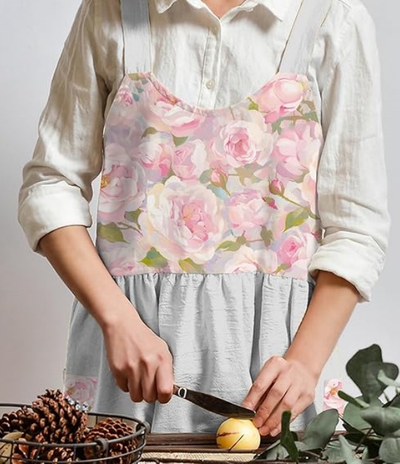 MORWEN Cotton Linen Apron Cross Back Work Apron for Women with Pockets