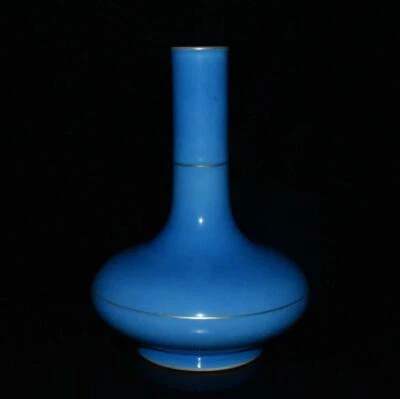 28CM Qianlong Signed Old Chinese Blue Glaze Vase W/gilding N3056