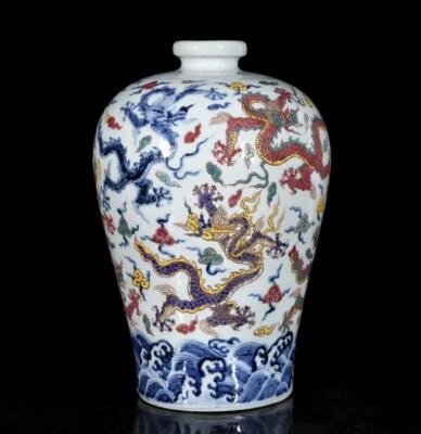 31CM Xuande Singed Old Chinese Wucai Vase W/dragon N3583