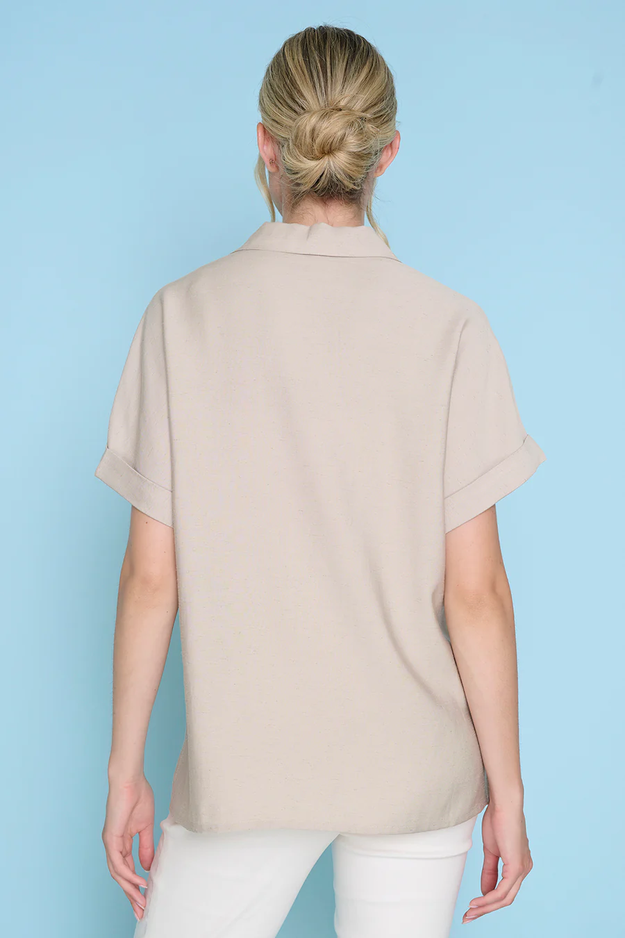 Button-Front Top with Pockets
