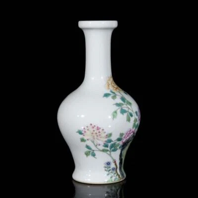 Yongzheng Signed Old Chinese Colour Enamel Vase W/bird N3274