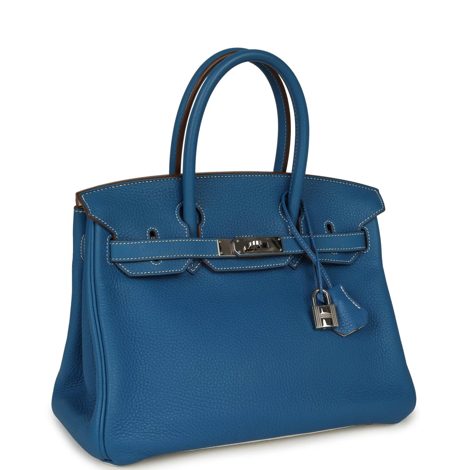 HERMÈS Eclat Birkin 30 Bleu Mykonos, White Clemence Palladium Hardware