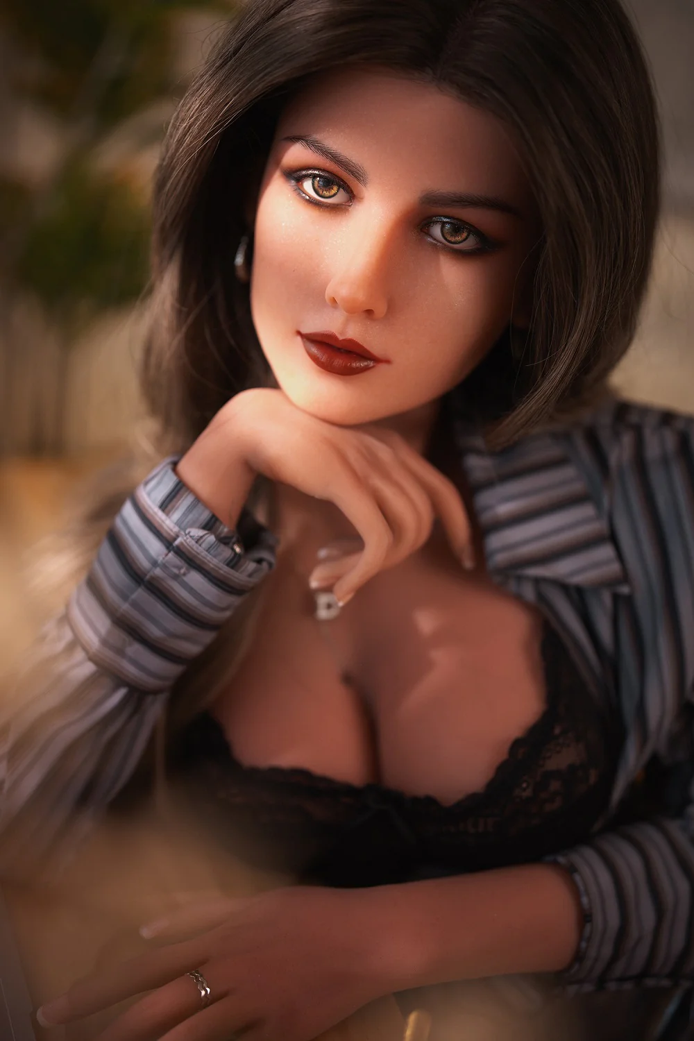US Stock - Pearl 5ft45 / 166cm S7 Silicone Head + TPE Body Tan Sexy Adult Love Sex Doll With Small Boobs