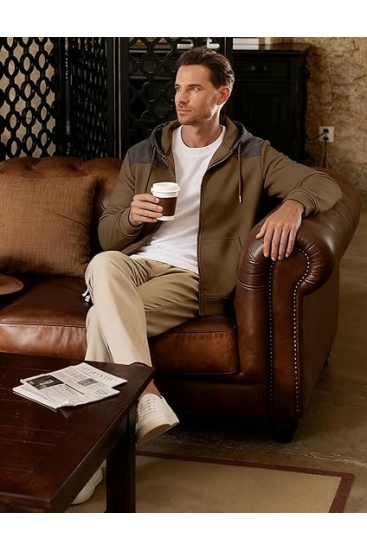 Men Hoodie Zip Up Casual Drawstring
