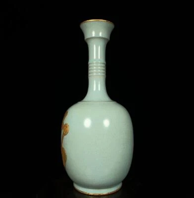 Qingliangsi Signed Old Chinese Ru Yao Ru Kiln Vase w/louts flower CK695