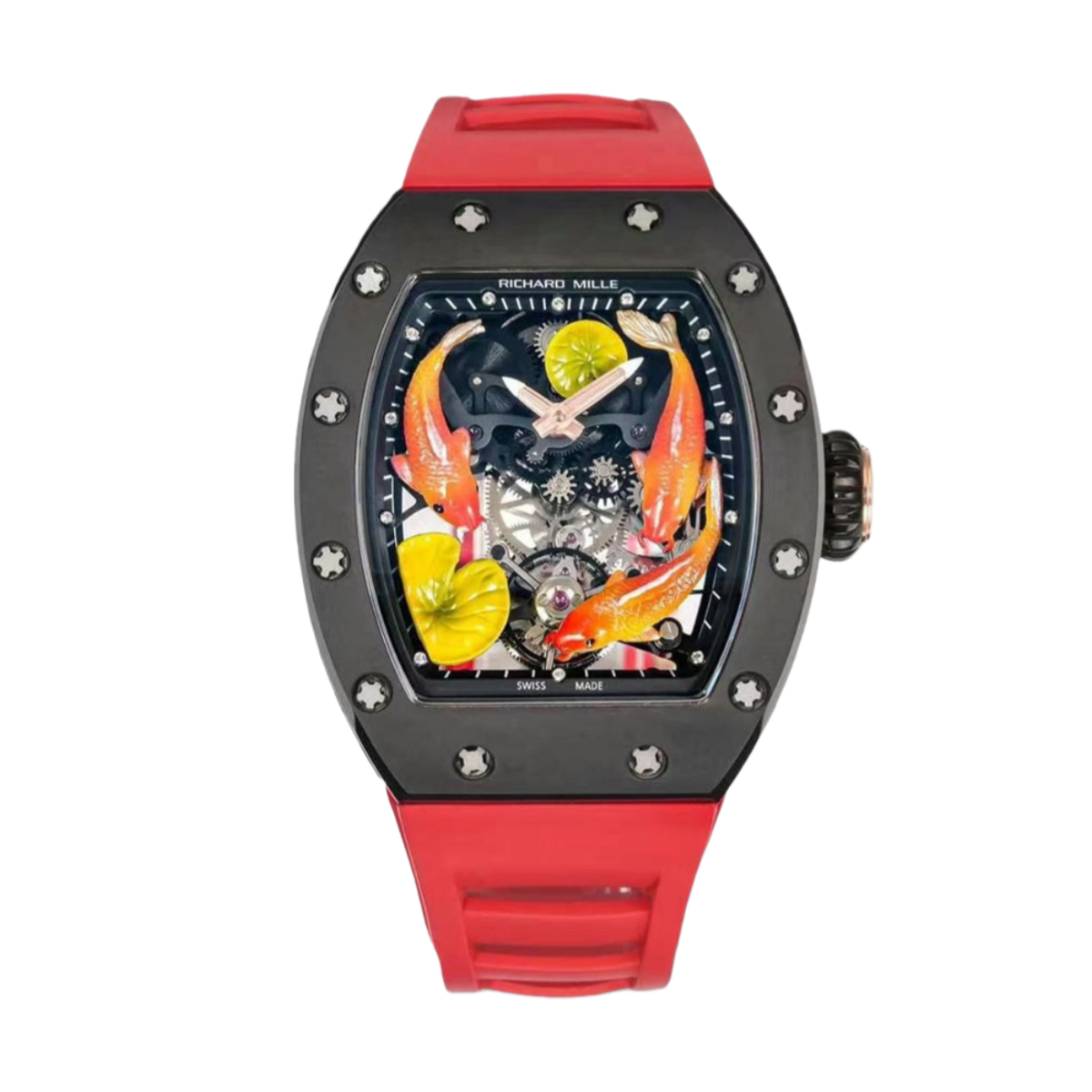 【7A Quality】Replica Richard Mille RM S10 Koi Red Strap Super Clone | Swiss Carbon Fiber Men's Watch
