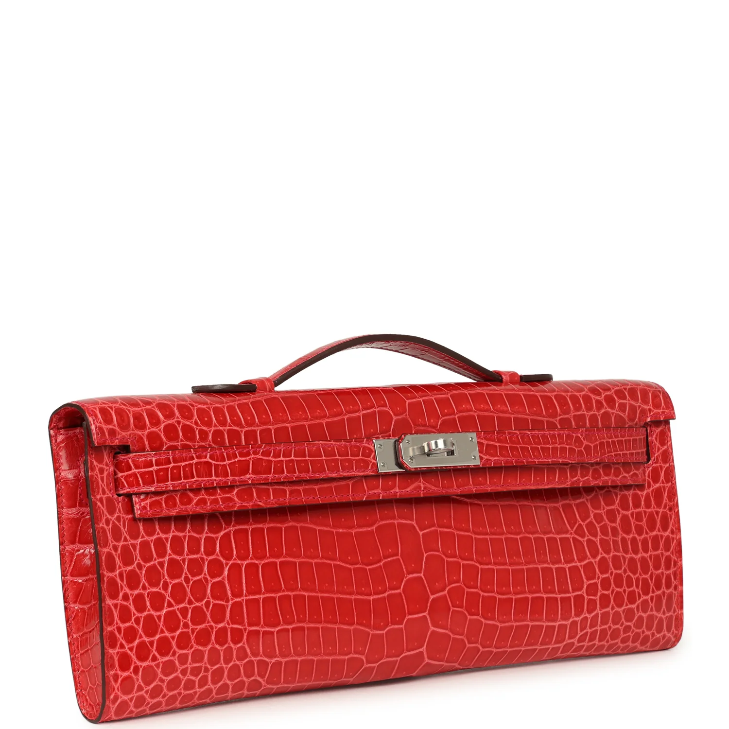 HERMÈS Kelly Cut Bougainvillea Shiny Porosus Crocodile Palladium Hardware