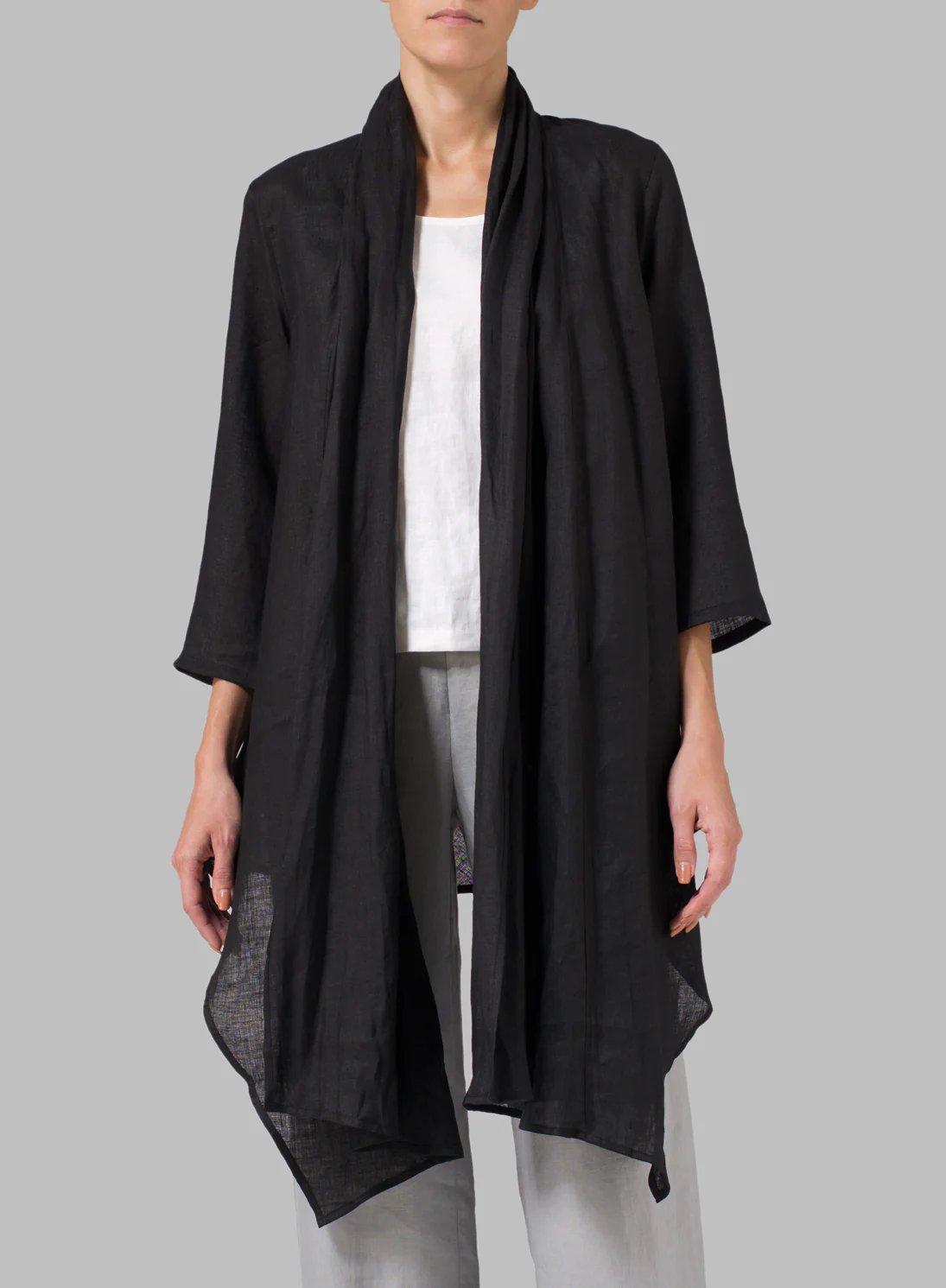 Womens Cotton Linen Long Shawl Collar Jacket