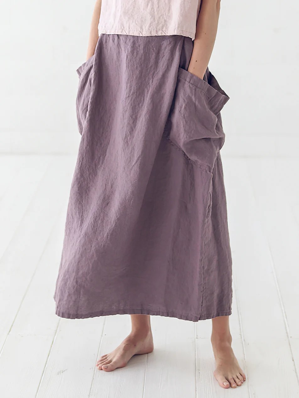 Women Solid Large Pockets Skirt