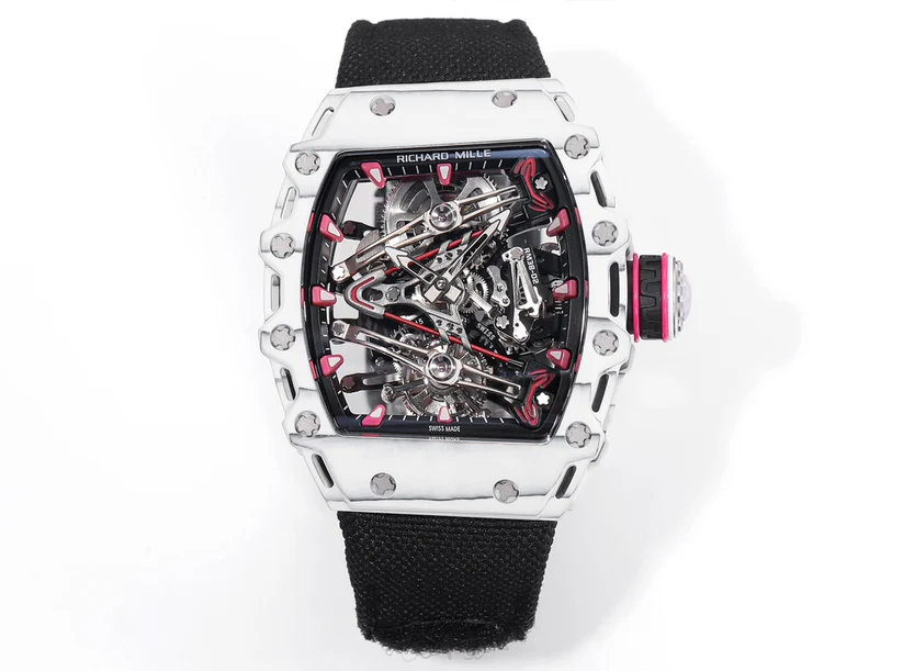 【7A Quality】Richard Mille RM 38-02 Bubba Watson Tourbillon White Case Black Fabric Strap