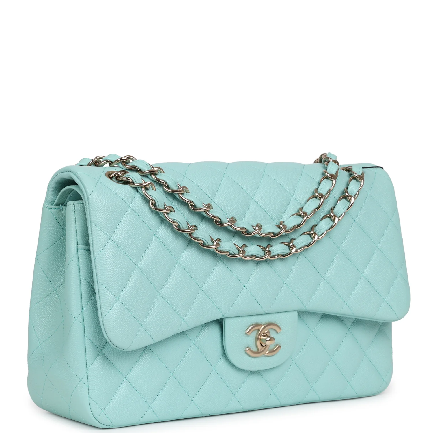Chanel Jumbo Classic Double Flap Light Blue Caviar Light Gold Hardware