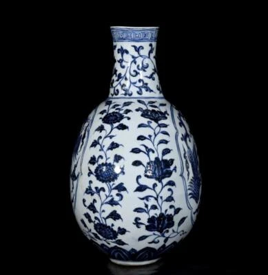 34CM Xuande Signed Old Chinese Blue&White Vase W/phoenix N3695