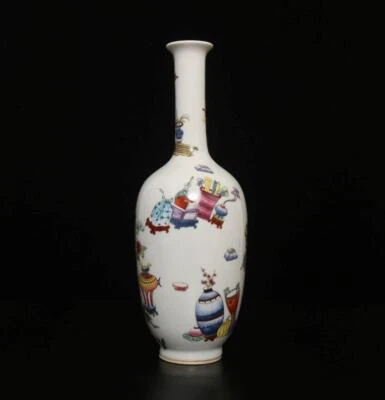 30.5CM Qianlong Signed Antique Chinese Famille Rose Vase W/flowers